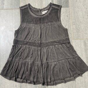 Knox Rose Boho Sleeveless Flowy Rayon Crochet Trim Keyhole Back Top Gray Medium